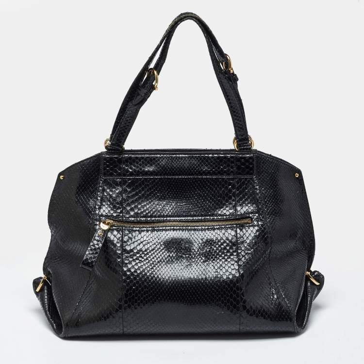 Pre Owned Salvatore Ferragamo Gancio Black Python Satchel