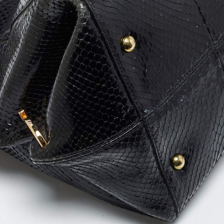 Pre Owned Salvatore Ferragamo Gancio Black Python Satchel