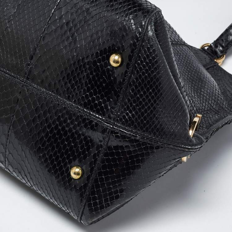 Pre Owned Salvatore Ferragamo Gancio Black Python Satchel