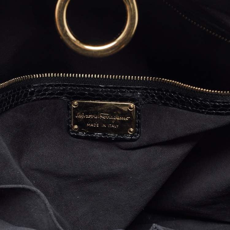 Pre Owned Salvatore Ferragamo Gancio Black Python Satchel