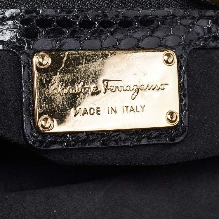 Pre Owned Salvatore Ferragamo Gancio Black Python Satchel