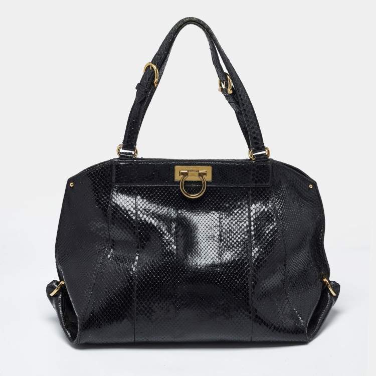 Pre Owned Salvatore Ferragamo Gancio Black Python Satchel
