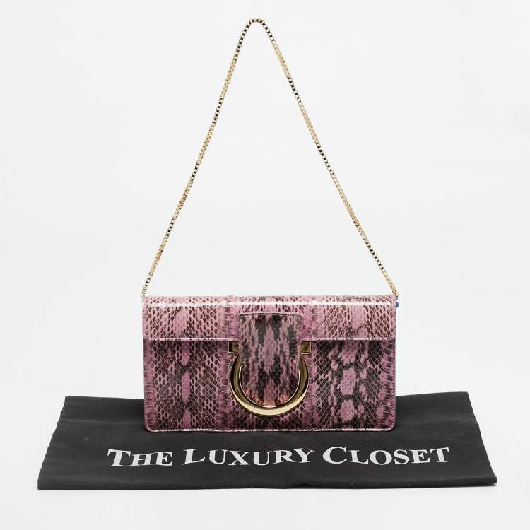 Pre Owned Salvatore Ferragamo Thalia Lilac Python Chain Clutch