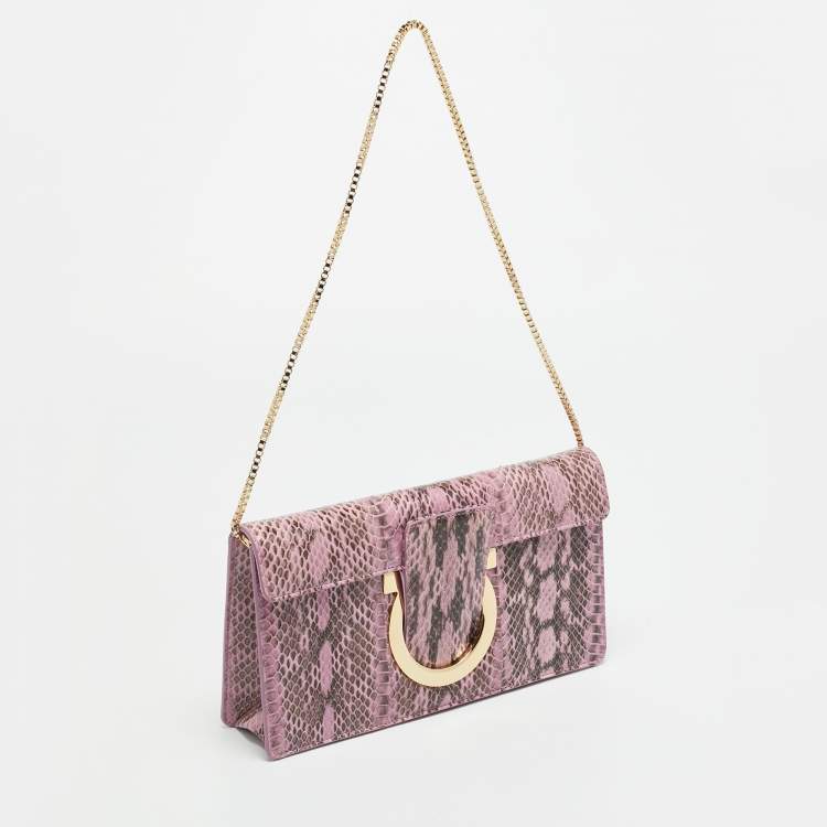 Pre Owned Salvatore Ferragamo Thalia Lilac Python Chain Clutch