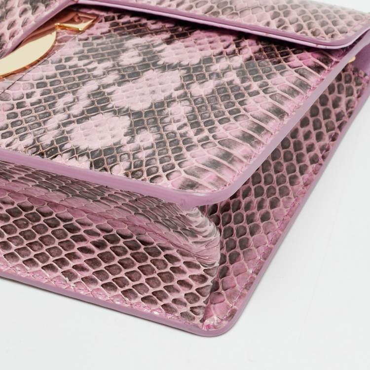 Pre Owned Salvatore Ferragamo Thalia Lilac Python Chain Clutch