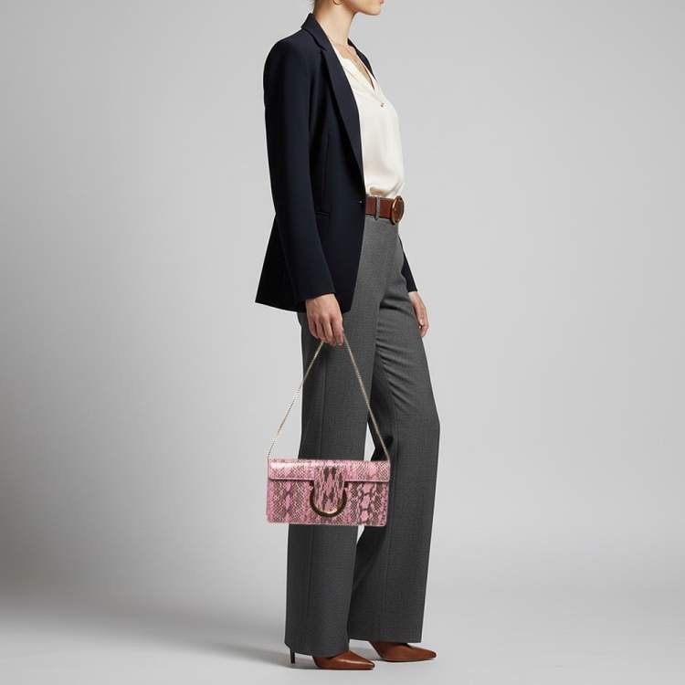 Pre Owned Salvatore Ferragamo Thalia Lilac Python Chain Clutch