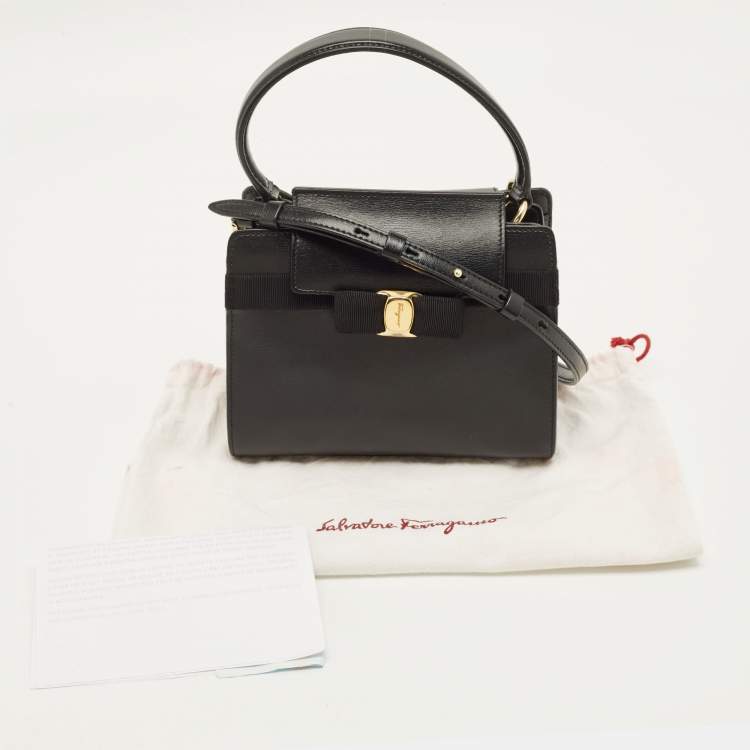 Pre Owned Salvatore Ferragamo Vara Bow Black Leather Flap Top Handle Bag
