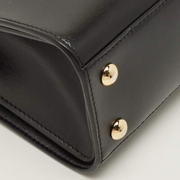 Pre Owned Salvatore Ferragamo Vara Bow Black Leather Flap Top Handle Bag