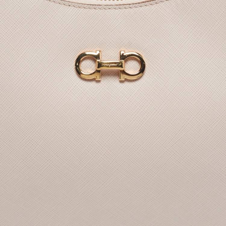 Pre Owned Salvatore Ferragamo Gancini Romana Pink Saffiano Leather Hobo