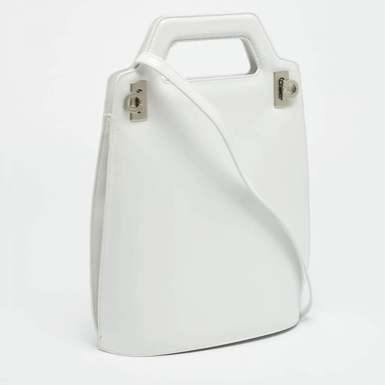 Pre Owned Salvatore Ferragamo Wanda White Leather Tote