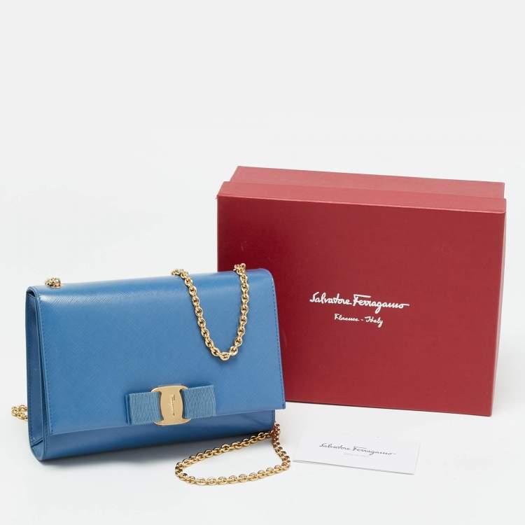 Pre Owned Salvatore Ferragamo Ginny Light Blue Leather Shoulder Bag