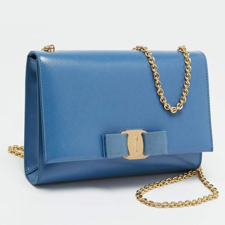 Pre Owned Salvatore Ferragamo Ginny Light Blue Leather Shoulder Bag