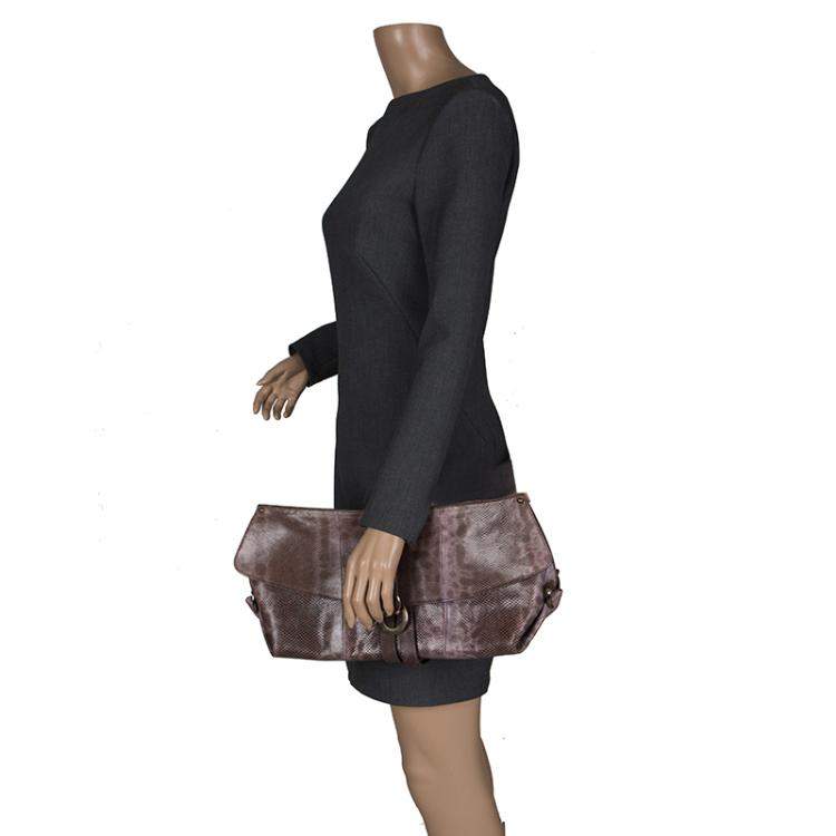 Pre Owned Salvatore Ferragamo Dark Beige Karung Clutch