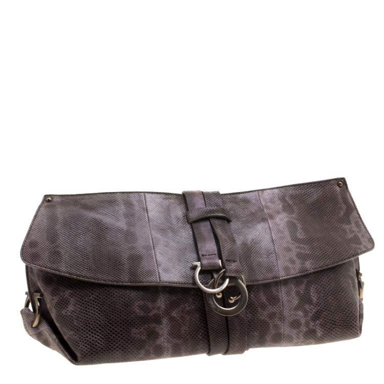Pre Owned Salvatore Ferragamo Dark Beige Karung Clutch
