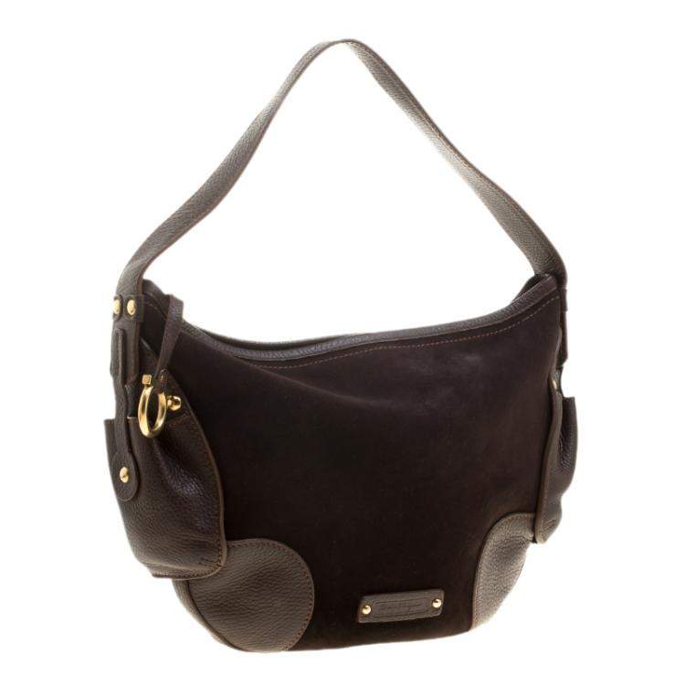 Pre Owned Salvatore Ferragamo Brown Suede and Leather Hobo