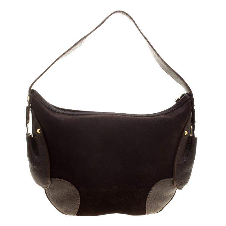 Pre Owned Salvatore Ferragamo Brown Suede and Leather Hobo