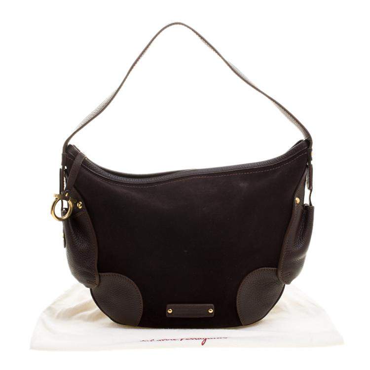 Pre Owned Salvatore Ferragamo Brown Suede and Leather Hobo