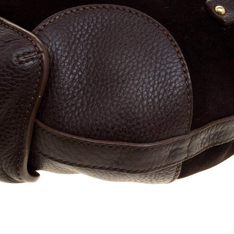 Pre Owned Salvatore Ferragamo Brown Suede and Leather Hobo