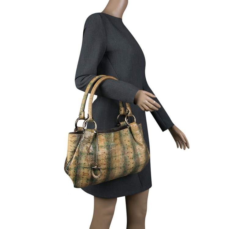 Pre Owned Salvatore Ferragamo Yellow Python Shoulder Bag