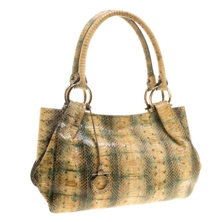Pre Owned Salvatore Ferragamo Yellow Python Shoulder Bag