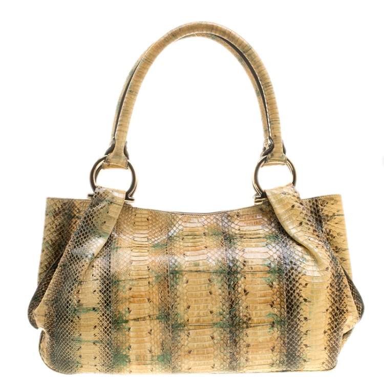 Pre Owned Salvatore Ferragamo Yellow Python Shoulder Bag