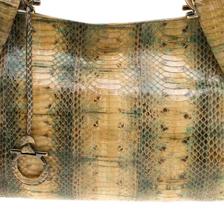 Pre Owned Salvatore Ferragamo Yellow Python Shoulder Bag