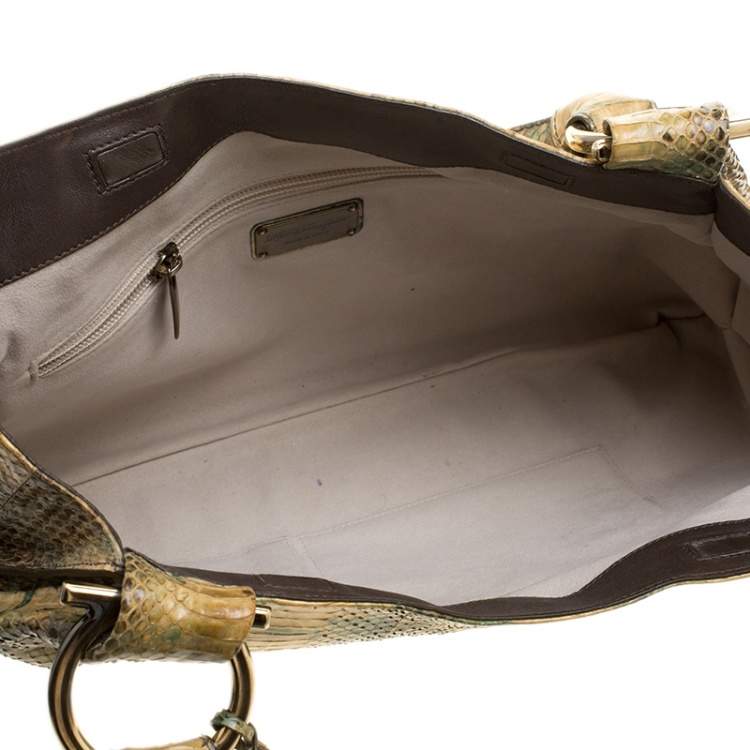 Pre Owned Salvatore Ferragamo Yellow Python Shoulder Bag
