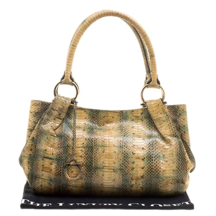 Pre Owned Salvatore Ferragamo Yellow Python Shoulder Bag