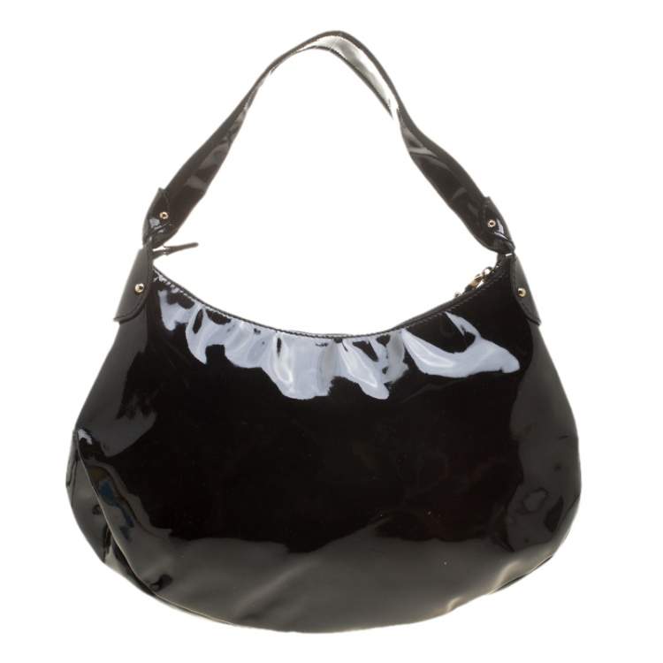 Pre Owned Salvatore Ferragamo Black Patent Leather Miss Vara Hobo
