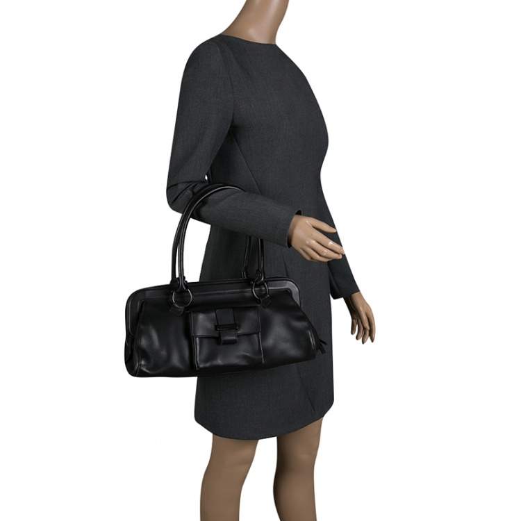 Pre Owned Salvatore Ferragamo Black Leather Frame Satchel 