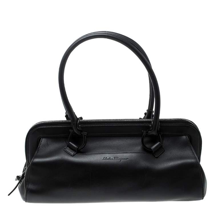 Pre Owned Salvatore Ferragamo Black Leather Frame Satchel 