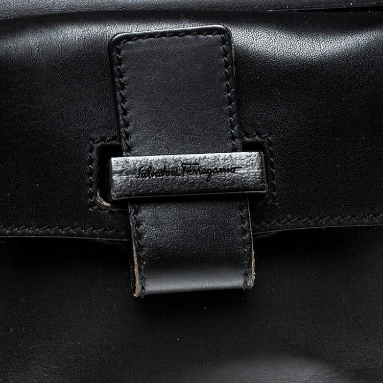 Pre Owned Salvatore Ferragamo Black Leather Frame Satchel 