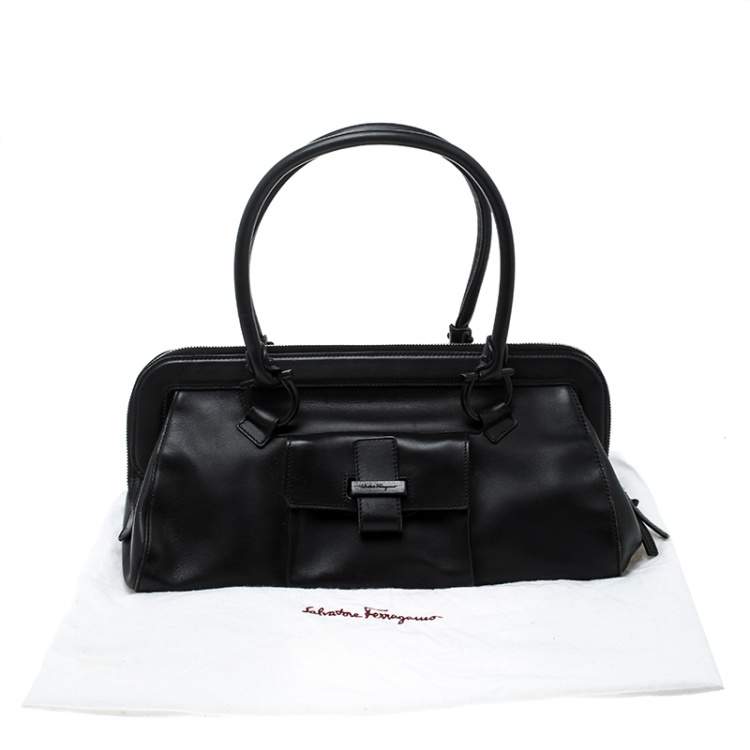 Pre Owned Salvatore Ferragamo Black Leather Frame Satchel 
