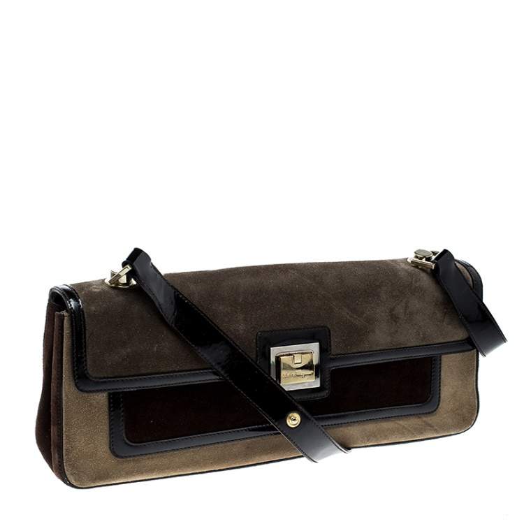 Pre Owned Salvatore Ferragamo Multicolor Suede and Leather Shoulder Bag