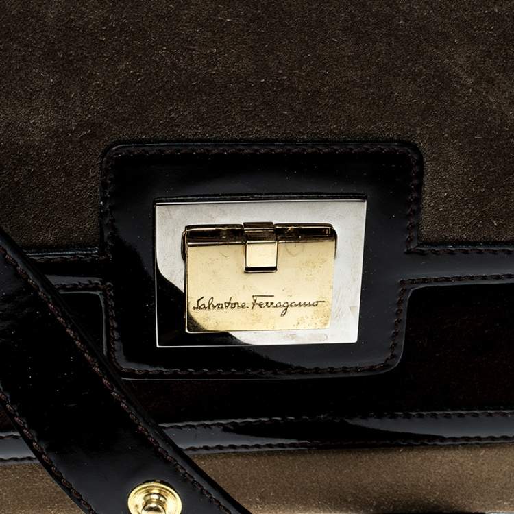 Pre Owned Salvatore Ferragamo Multicolor Suede and Leather Shoulder Bag