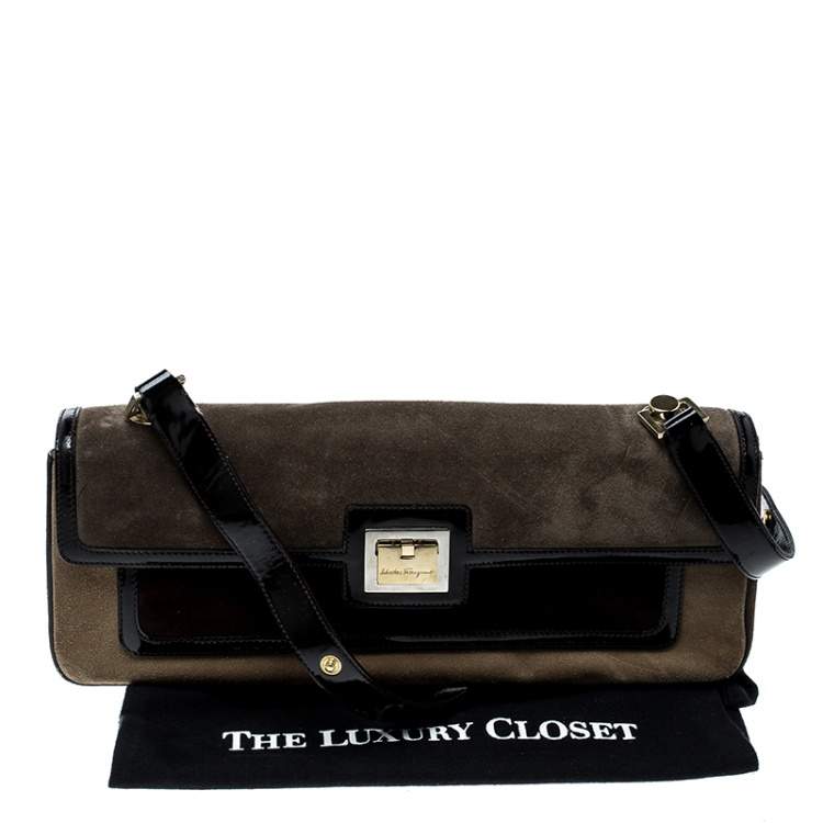 Pre Owned Salvatore Ferragamo Multicolor Suede and Leather Shoulder Bag