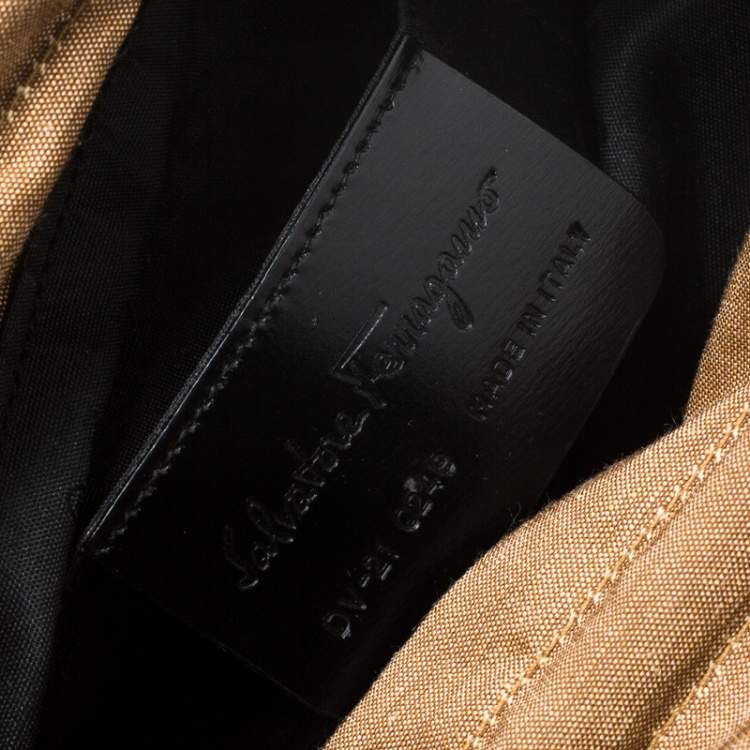 Pre Owned Salvatore Ferragamo Brown Rod Connector Wood Drawstring Bag