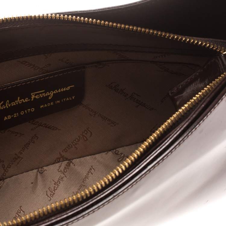 Pre Owned Salvatore Ferragamo Brown Leather Gancio Hobo