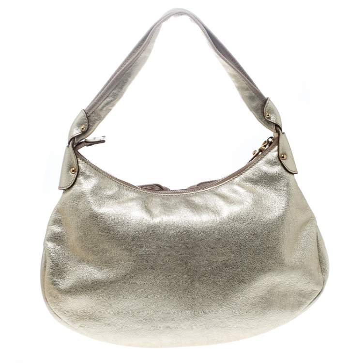 Pre Owned Salvatore Ferragamo Metallic Light Gold Leather Miss Vara Hobo