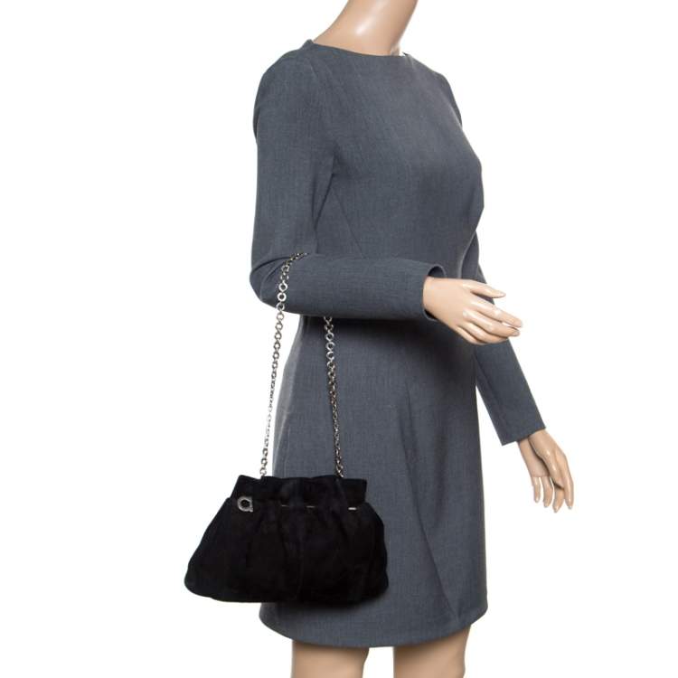Pre Owned Salvatore Ferragamo Black Suede Chain Shoulder Bag