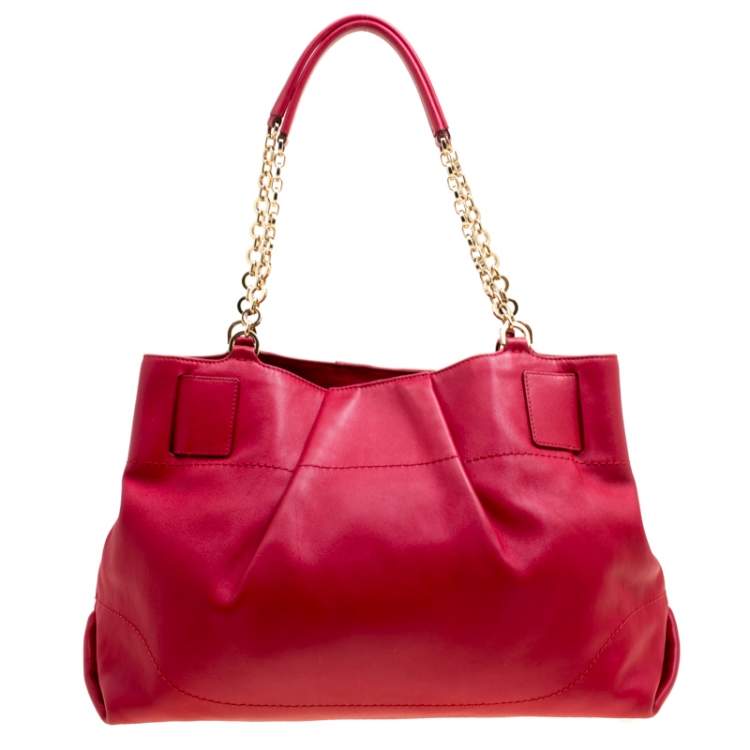 Pre Owned Salvatore Ferragamo Red Leather Chain Tote
