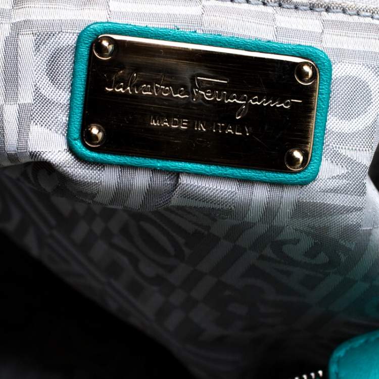 Pre Owned Salvatore Ferragamo Turquoise Leather Ottavia Satchel