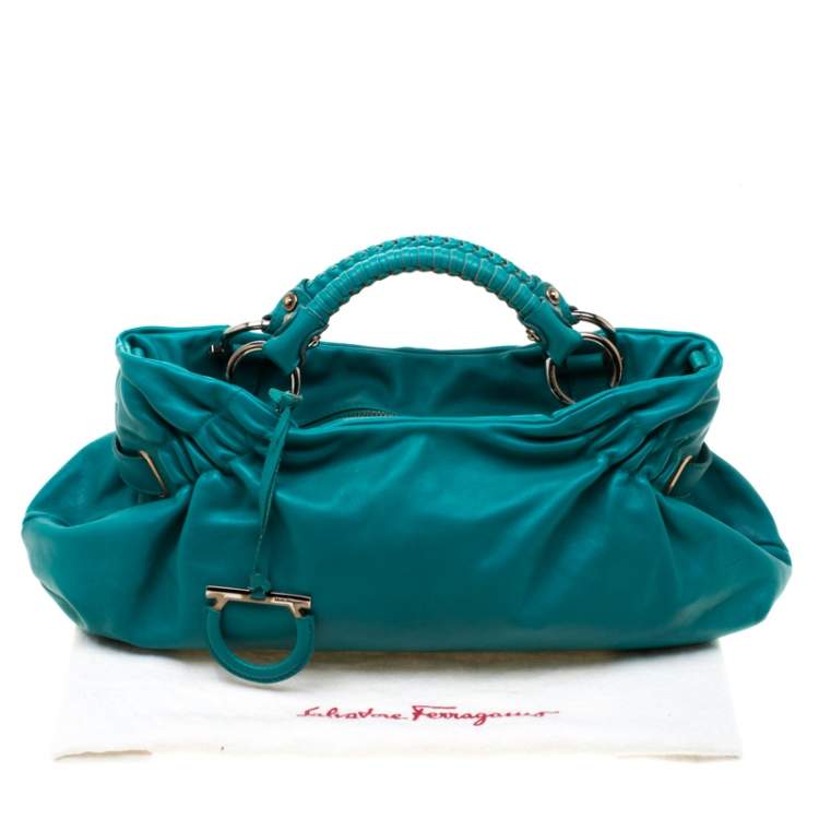 Pre Owned Salvatore Ferragamo Turquoise Leather Ottavia Satchel