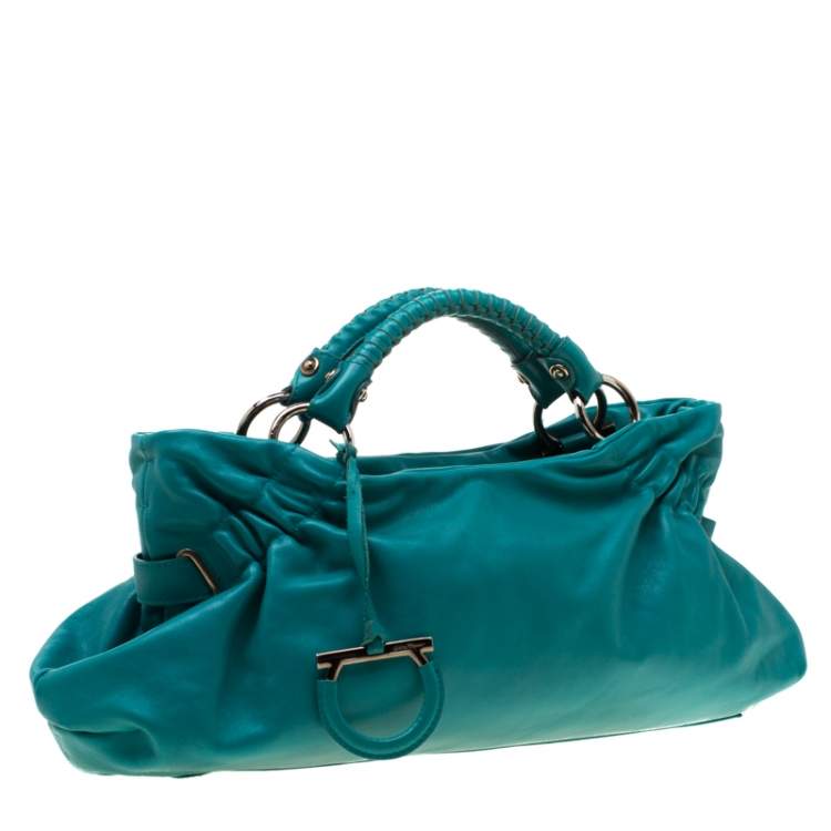 Pre Owned Salvatore Ferragamo Turquoise Leather Ottavia Satchel