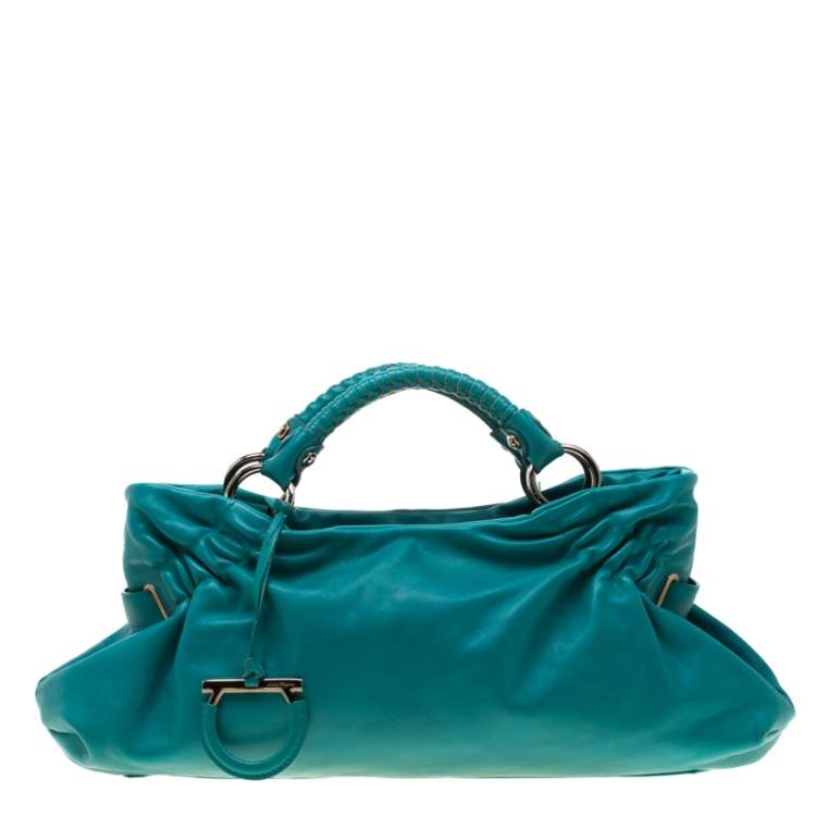 Pre Owned Salvatore Ferragamo Turquoise Leather Ottavia Satchel