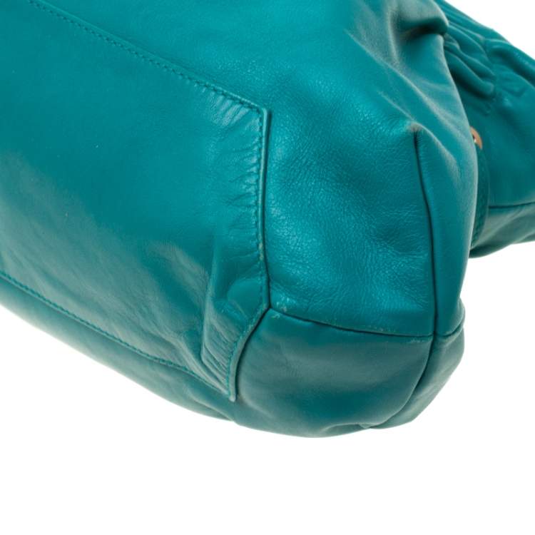 Pre Owned Salvatore Ferragamo Turquoise Leather Ottavia Satchel