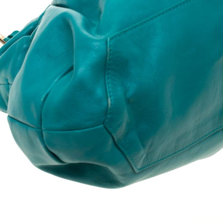 Pre Owned Salvatore Ferragamo Turquoise Leather Ottavia Satchel