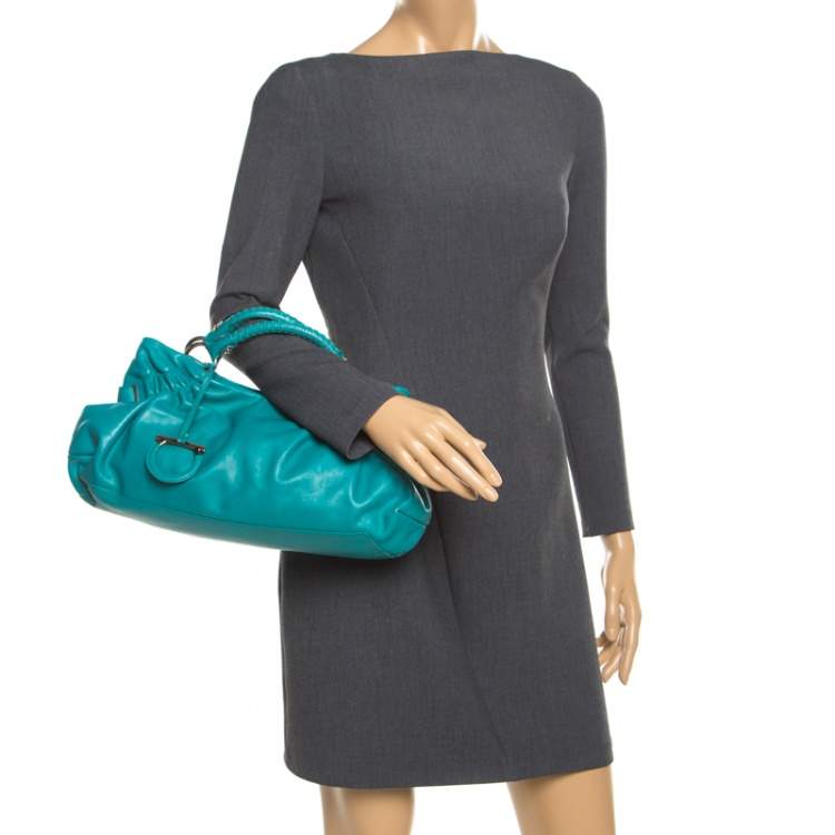 Pre Owned Salvatore Ferragamo Turquoise Leather Ottavia Satchel