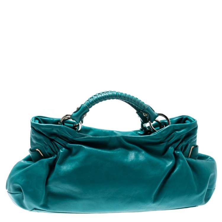 Pre Owned Salvatore Ferragamo Turquoise Leather Ottavia Satchel