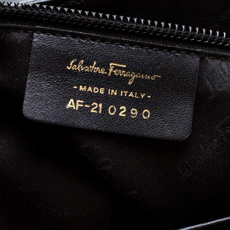 Pre Owned Salvatore Ferragamo Black Signature Embossed Leather Gancini Satchel